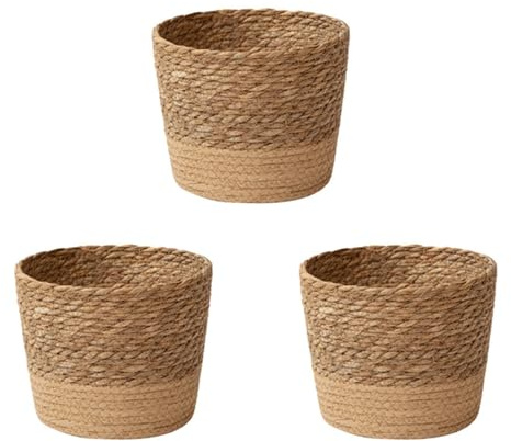 Uikdjgu 3X Vaso per Piante da Fiori Intrecciato nel Paglia Cesto di Vimini Vaso da Fiori nel Rattan Cestino Portaoggetti Cesto per Fioriera Intrecciato un Mano S