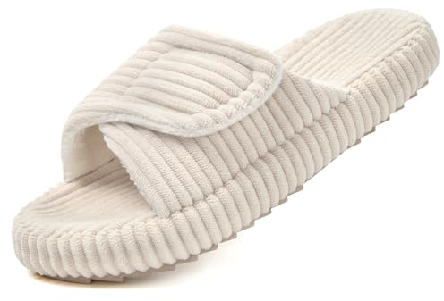 Coswind Chaussons Femme Mousse Mémoire Confortable Pantoufles Velours Côtelé Antiderapant Réglable Bout Ouvert Maison Chaussures Slippers Intérieur Extérieur Beige 39-40