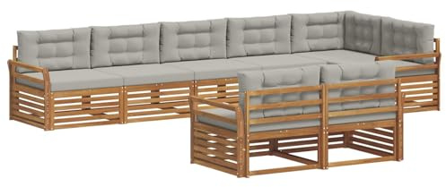 vidaXL Outdoor-Sofagarnitur mit Kissen 8 pcs Natürlich und Hellgrau, Modulares Outdoor-Sofa-Set, Robustes Garten-Lounger, Acacia-Möbel für Terrasse, Moderne Sitzgelegenheit