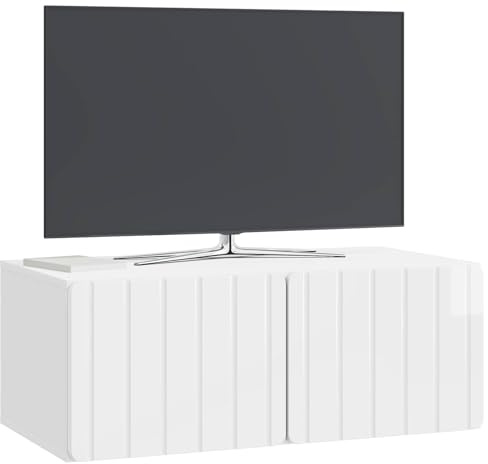 vidaXL Wandmontierter TV-Schrank Hochglanz Weiß 78,5 x 41 x 30 cm, Wohzimmer, rechteckiger, moderner Wandschrank, stylischer TV-Ständer, viel Stauraum für Dein Zuhause