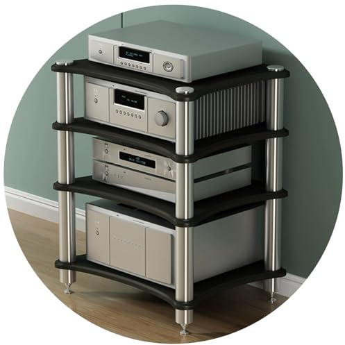 Audio Rack 4-Tier Media Storage Stand for Amplifier CD Player Receiver Speakers Turntable - Home Studio & Cinema Equipment (Black 60x48x85cm)