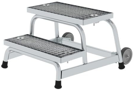 Aluminium-Arbeitspodest fahrbar, mit Stahl-Gitterrost, 2 Stufen Arbeitshöhe bis ca. 2,40 m