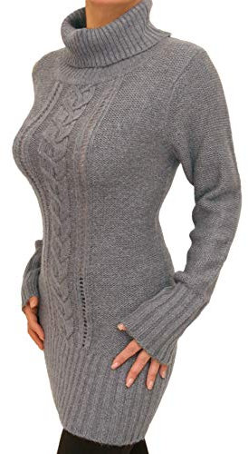 Blue Banana Women's Cable Knit Long Sleeve Roll Neck Jumper - Grey Size 16