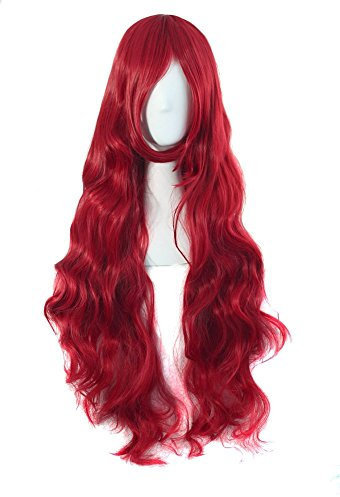 MapofBeauty 32 Zoll/80cm Langes Haar Lockige Gewellte Perücke Cosplay Kostüm Perücke (Blood Rot)