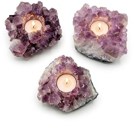 Budawi® Amethyst Teelicht Drusenstück | Edelstein Teelichthalter aus natürlicher Amethystdruse | dekorativer Kerzenhalter für Teelicht | Naturstein Deko Geschenk