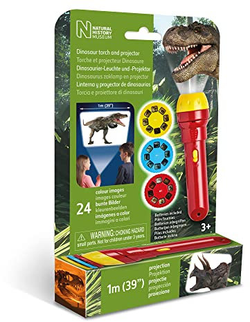 Natural History Museum Dinosaur Torch & Projector – 24 Dinosaur Image Slides, Precise Projections Up to One Metre Wide, Interactive Kids Dinosaur Flashlight Toy