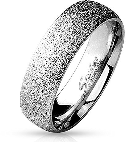 Paula & Fritz® Sand Glitzer 6mm breit Damen-Ring Verlobungs-Ring Freundschaftsring Herrenring Partnerring Edelstahl Chirurgenstahl 316L Silber 53 (17)