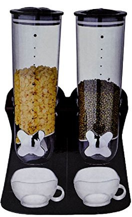 SHINE Dry Food Double Cereal Dispenser Box Container Machine Oatmeal,nuts Black