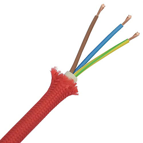 Stoffkabel Rot Länge 5,00m 3-adriges Textilkabel Mit Stoff umsponnen Lampenkabel Leuchtenkabel Kabel