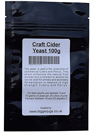 Bigger Jugs Craft Cider Yeast 100g in Heavy Duty Resealable Pouch - for Rapid Clean Fermentation of All Types of Cider & Perrys Home Brew Homebrew Homemade