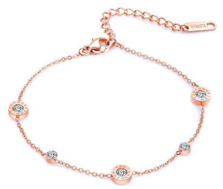 Kim Johanson Edelstahl Damen Fußkettchen *Timeless* in Roségold mit Zirkonia Steinchen Besetzt & Einem Starken Karabinerverschluss inkl. Schmuckbeutel