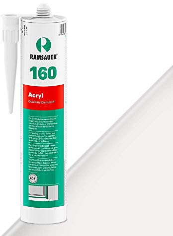 RAMSAUER 160 Acryl (Weiß) - 310ml Kartusche, Dichtstoff für Fugen & Anschlüsse, Fenster, Mauerwerk, Beton, Putz, Zement, Dach- & Fassade, Styroporplatten verkleben, spaltfüllend, überstreichbar