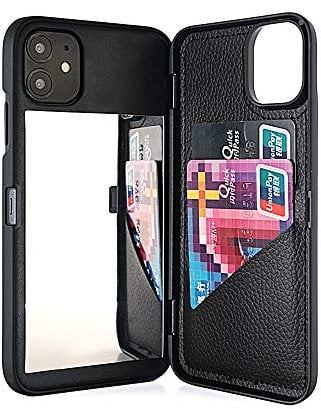 W7ETBEN iPhone 11 Case,Hidden Back Mirror Wallet Case with Stand Feature and Card Holder for Apple iPhone 11 (2019) 6.1 inch (Black)