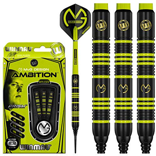 WINMAU Michael Van Gerwen MvG Ambition 20g Profi Brass Softip Dartpfeile Set mit Flights und Schäfte