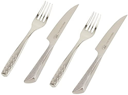 Weber Deluxe Steak-Set, 4-teilig, bestehend aus Messer & Gabel, aus hochwertigem Deutschen Edelstahl, Monoblock Design, extra scharf geschliffen, ergnomischer Griff - Silber (17844)