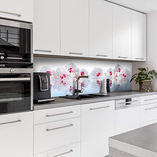 Dedeco Küchenrückwand Motiv: Blumen V1, 3mm Acrylglas als Spritzschutz für die Küchenwand Wandschutz Dekowand wasserfest, 3D-Effekt, alle Untergründe, 280 x 60 cm