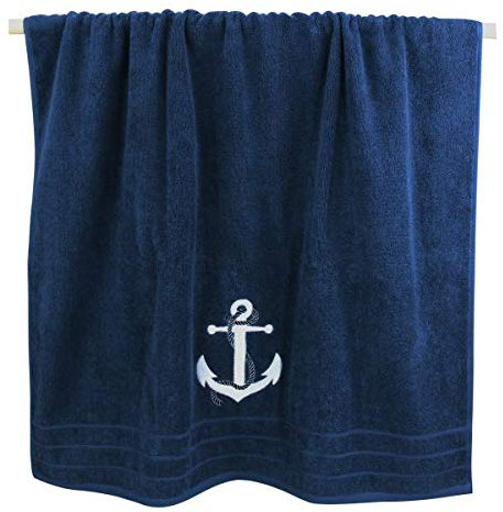 Buddel Bini Versand Handtuch groß Anker blau Badetuch maritim Duschtuch Baumwolle Strandtuch