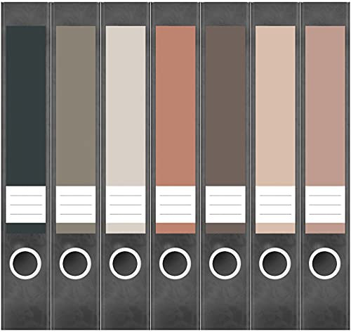 Etiketten für Ordner | Farbmix Beige Braun Grau | 7 Aufkleber für schmale Ordnerrücken | Selbstklebende Design Ordneretiketten Rückenschilder