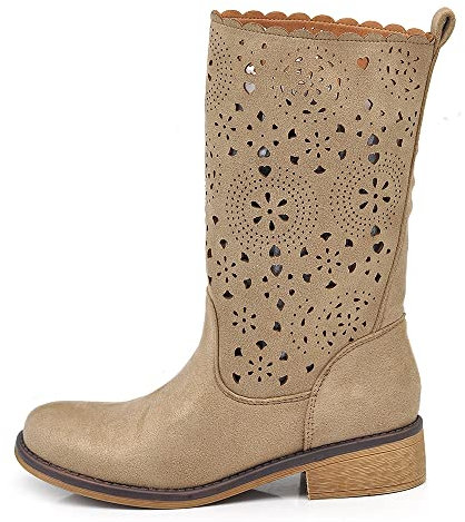 IF Fashion - Zapatos de mujer para primavera y verano, perforados en la pantorrilla, para motorista, hebillas y botas LY70-1, Ly70 1 Taupe, 38 EU