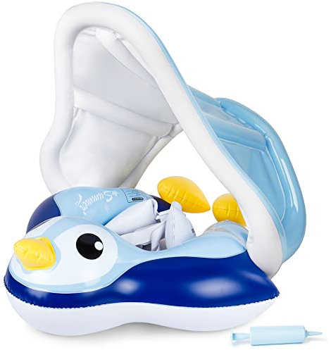 MYCARBON Flotador Bebe 6 Meses - 3 Años Antivuelco Anillo de Natación para Niños con Sombrilla Flotador Piscina con Inflador para Playa, Piscina