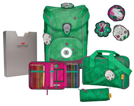 DerDieDas ErgoFlex Easy LED Schulranzenset 5-teilig Paisley Green