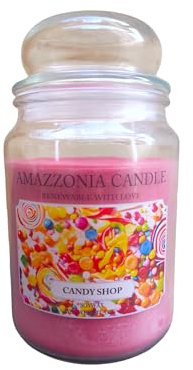 Amazzonia Candle Candy Shop 530 g, natürliche Duftkerze, Kerze aus Sojawachs, Lufterfrischer für die Umwelt, dekorative weiße Kerze, Jara aus Glas