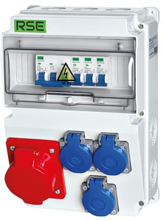 BAUSTROMVERTEILER WANDVERTEILER KOMPLETT VERDRAHTET 32A 16A 230V MIT CEE DOSE ZÄHLER IP65, 3. 1x32a 3x230v MIT LS
