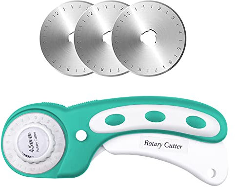 Ceisazira Cutter per Tessuti 45mm, Taglierina Circolare con 3 Lame di Ricambio e Impugnatura Confortevole, Cutter Rotanti, Taglierina Rotativa di Precisione per Taglio Tessuto, Carta, Pelle, Cucire