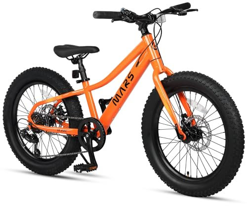 Glerc Mars 20 Zoll Kinderfahrräder Fat Tire Mountainbike für Alter 6 7 8 9 10 11 12 Jahre alt Jungen Mädchen Teens mit 6 Gang Shimano Antrieb Dual Disc Bremsen, Orange