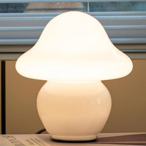 Pilz Tischlampe Orange, LED Pilz Tischleuchte, Mushroom Lampe Glas, Nachttischlampe mit Kabel 3000K/4500K/6000K Pilz Lampe Moderne Schreibtischlampe Deko Nachtlicht für Wohnzimmer Schlafzimmer,Weiß