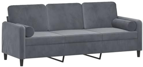 vidaXL Sofa 3 Sitzer, Couch mit Zierkissen, Liegesofa für Wohnzimmer, Polstersofa Sessel Relaxsofa Loungesofa Relaxcouch, Dunkelgrau Samt