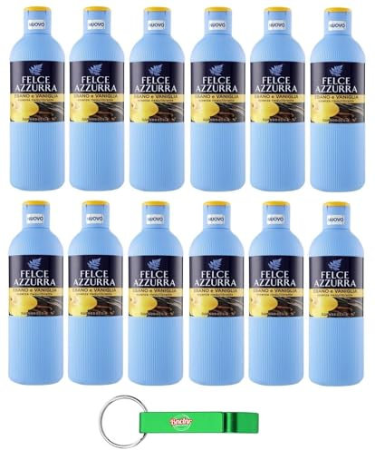12 x Paglieri Felce Azzurra Bagnodoccia Ebano e Vaniglia, lavaggio corpo in ebano e vaniglia, gel doccia 650 ml + portachiavi Beni Culinari gratuito