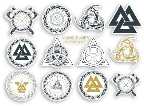 1 x A4 Wikinger-Symbole Vinyl-Aufkleber – Magische Runen heidnischer Hammer Spiritueller Thor Aufkleber #70830