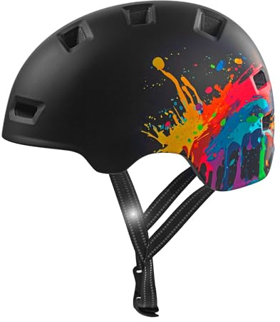 Crazy Safety Rampage Splash Nero | Casco per bici, skateboard, pattini e BMX | Casco da bici per uomini, donne e bambini | M (54-57cm) | Casco regolabile per skater e ciclisti