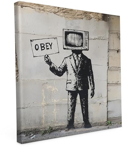 Banksy Motive - Wandbild auf Leinwand – Keilrahmen bedruckt - matter Kunstdruck – Graffiti – Street Art – 2cm Holzrahmen - TV Bursche, Quadratisch (60x60 cm)