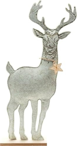 Trend Line Deko Holz Rentier 60 x 5 x 20 cm grau Gold Figur