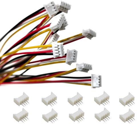 JST 1.25mm 2/3/4 Pin Micro Electrical Male Connector with UL1571-26AWG 20cm Wire Cable and 1.25mm Pitch Female Socket Connectors (4pin jst 1.25mm 10 Sets)