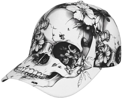 ZSUUGJ Baseballkappe mit Totenkopf-Schmetterling, Retro, Gothic, leicht, atmungsaktiv, Sportmütze für Damen und Herren, Sonnenschutz, Freizeitkleidung, Laufen, Golf, Wandern, Schwarz