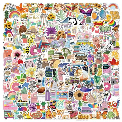 200 Stück ästhetische Aufkleber wasserfeste Vintage Vinyl Stickers Sticker für Stamm Wasserflaschen Scrapbooking Laptops Handyhüllen Teenager-Mädchen Erwachsene (200CU)