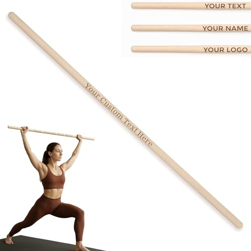 MOE UHANE Bâton de gymnastique en bois 100 cm pour entraînement, yoga et fitness - Écarteur pour enfants et adultes avec personnalisation, bois naturel, 100 % écologique, UE