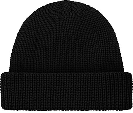 HANSEHELD Troyermütze 100% Schurwolle Strickmütze aus Wolle - Schwarz | Wollmütze | Grobstrick | Wolle | Umschlag | Made in Germany