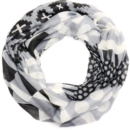 Kandharis Leichter Schlauchschal Frühling Loopschal mit angesagtem Mustermix Eule Blumen G-01 Schwarz