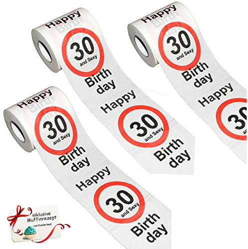 alles-meine.de GmbH 3 Stück Rollen Toilettenpapier - 30. Geburtstag/dreißig und Sexy - Happy Birthday - WC Klopapier Klopapier - 28 m - Verkehrsschild - Geschenkartikel -..