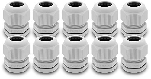 ARLI Kabelverschraubungen M25 x 1,5 mm metrisch IP68 10x M 25 Kabel Verschraubung 14-16 mm grau Gegenmutter wasserdicht Kunststoff (10 Stück)