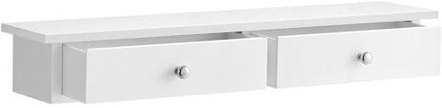 SONGMICS Wandregal, Schweberegal mit 2 Schubladen, bis 15 kg belastbar, 15 x 65 x 10 cm, für Flur, Wohnzimmer, Büro, einfache Montage, platzsparend, modern, weiß LWS65WT