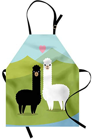 ABAKUHAUS, Lama Waschbar, Fur den innen und ausen Bereich geeignet Schmutzfest, Zwei Lamas Im Cartoon Stil voller Liebe mit Herzen über deren Köpfe Kinder Freundschafs Druck