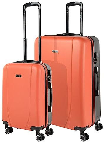 ITACA - Set valigie - Set Valigie Rigide Offerte. Valigia Grande Rigida, Valigia Media Rigida e Bagaglio a Mano. Set di Valigie con Lucchetto Combinazione TSA, Corallo-Antracite