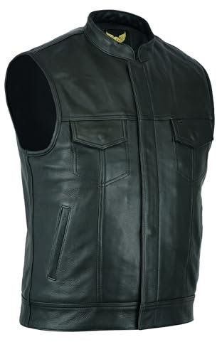 Leatherick Anarchy Chaleco de motociclista de cuero genuino para hombre para montar y corte de moda de estilo chaleco, con bolsillos profundos (L - EUR54)
