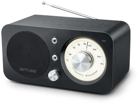 Muse M-095 BT Bluetooth Retro-Radio mit UKW Tuner, NFC und USB-Ladeanschluss (Teleskop-Antenne, AUX), schwarz