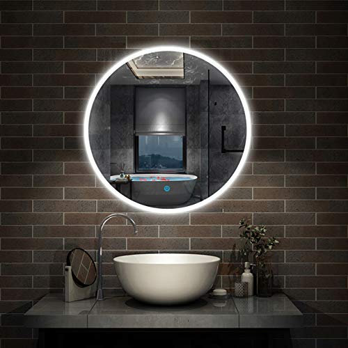 AICA sanitaire Miroir Salle de Bain Mural Φ 80cm Miroir Rond, Miroir Design Miroir avec éclairage LED 960lm 6000k, Blanc Froid